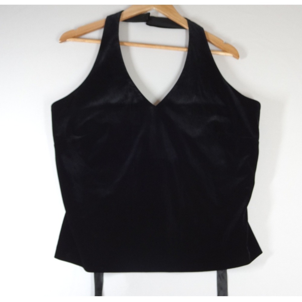 y2K Xscape Joanna Chen Halter Top XL Black Velvet Open Back Evening Glam Witchy